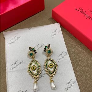 Schiaparelli Gold and Green Statement Earrings
